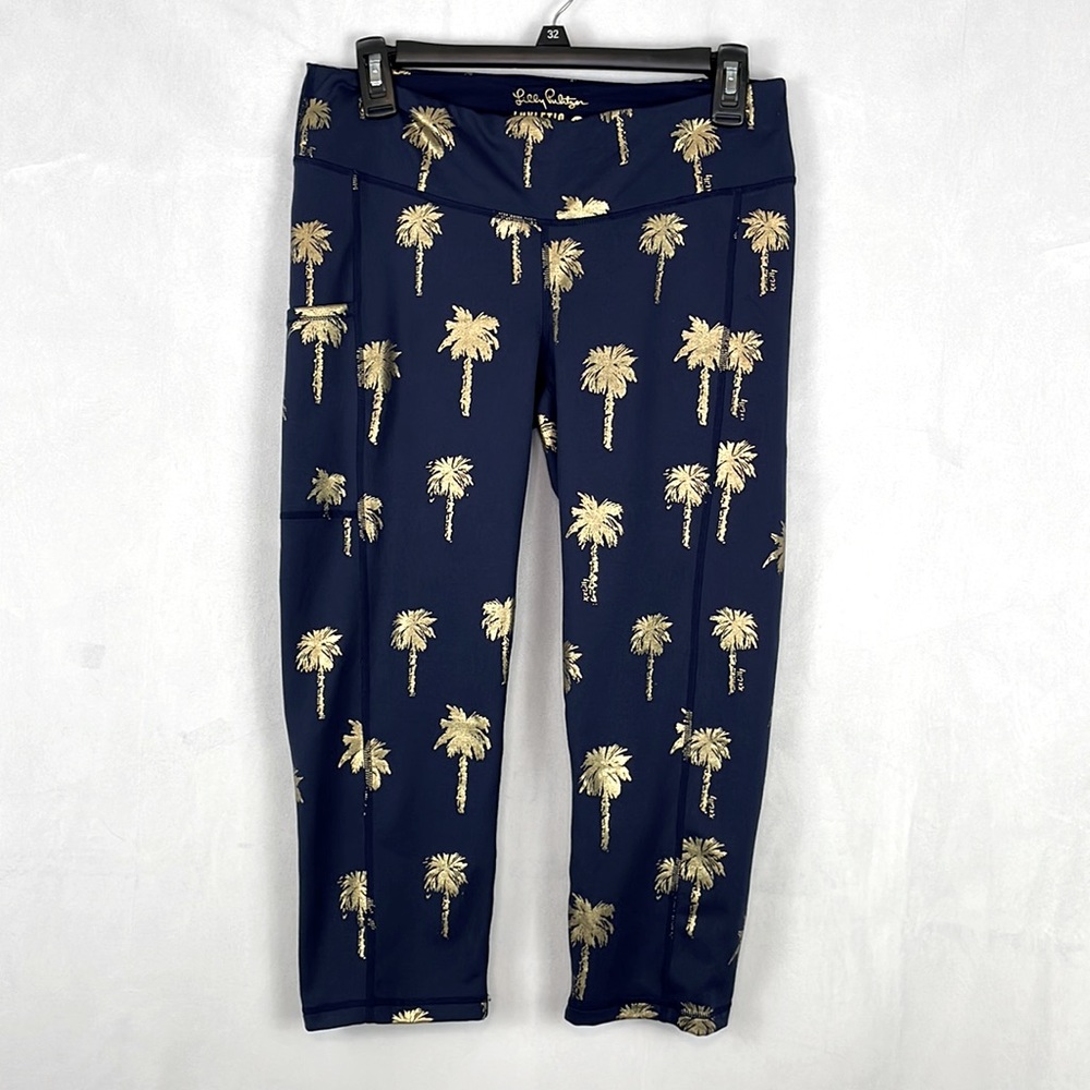 Lilly Pulitzer Navy Leggings with Gold Palm Print